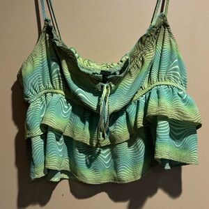 Wild Fable Green and White Ruffled Tie Front Camisole